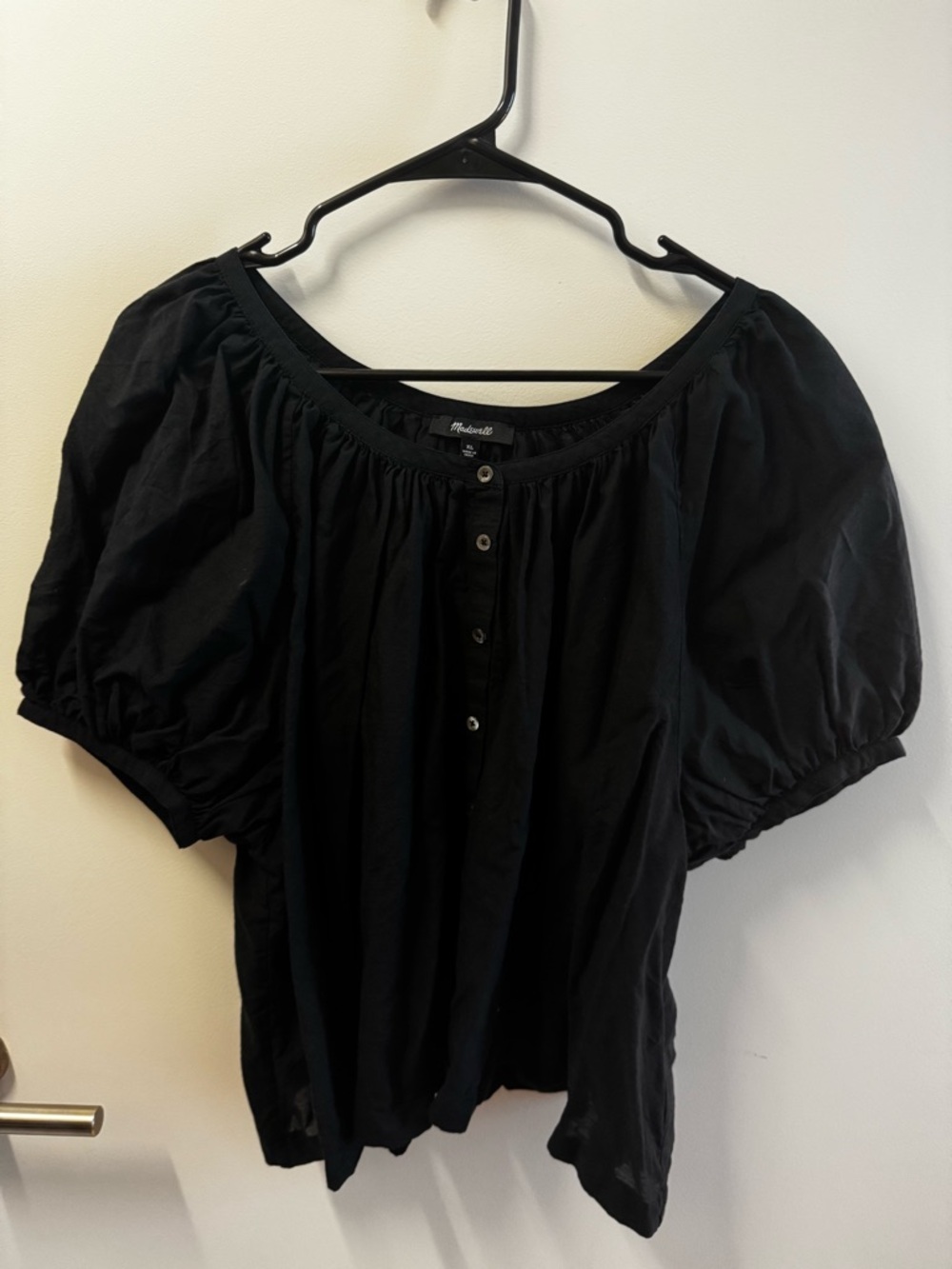 Madewell Black Puff Sleeve Button-Up Blouse